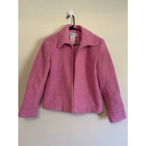 Adolfo Studio Pink Mohair Wool Blend Open Front Jacket Size 10 Soft Open Front